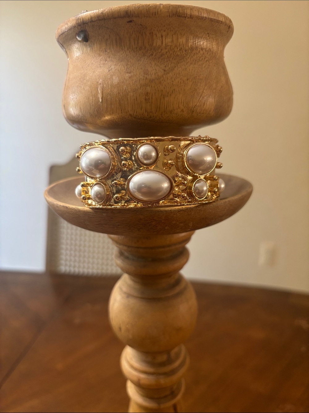 Gold Pearl Accent Cuff Bracelet